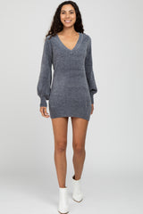 Charcoal Bubble Sleeve Sweater Dress