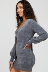 Charcoal Bubble Sleeve Sweater Dress