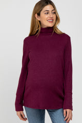 Burgundy Turtleneck Button Accent Maternity Top