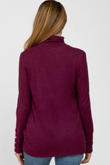 Burgundy Turtleneck Button Accent Maternity Top