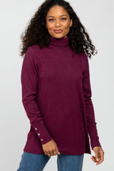 Burgundy Turtleneck Button Accent Maternity Top