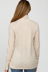 Beige Turtleneck Button Accent Maternity Top