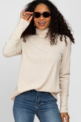 Beige Turtleneck Button Accent Maternity Top