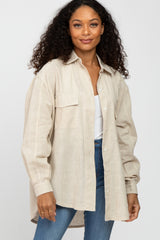 Taupe Striped Oversized Button Down Maternity Top