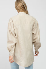 Taupe Striped Oversized Button Down Maternity Top