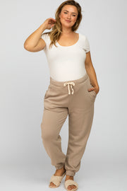 Light Mocha Soft Drawstring Maternity Plus Sweatpants