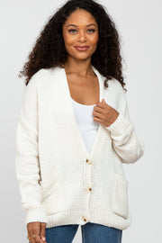 Ivory Oversized Deep V-Neck Cardigan