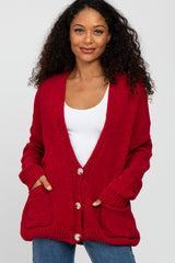 Red Oversized Deep V-Neck Cardigan