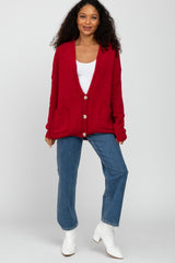 Red Oversized Deep V-Neck Cardigan