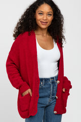 Red Oversized Deep V-Neck Cardigan