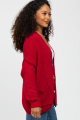 Red Oversized Deep V-Neck Cardigan