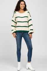 Green Cream Striped Chunky Knit Sweater