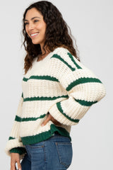 Green Cream Striped Chunky Knit Sweater