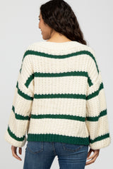 Green Cream Striped Chunky Knit Sweater