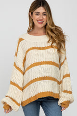 Yellow Cream Striped Chunky Knit Maternity Sweater