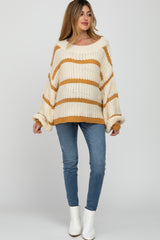 Yellow Cream Striped Chunky Knit Maternity Sweater