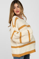 Yellow Cream Striped Chunky Knit Maternity Sweater