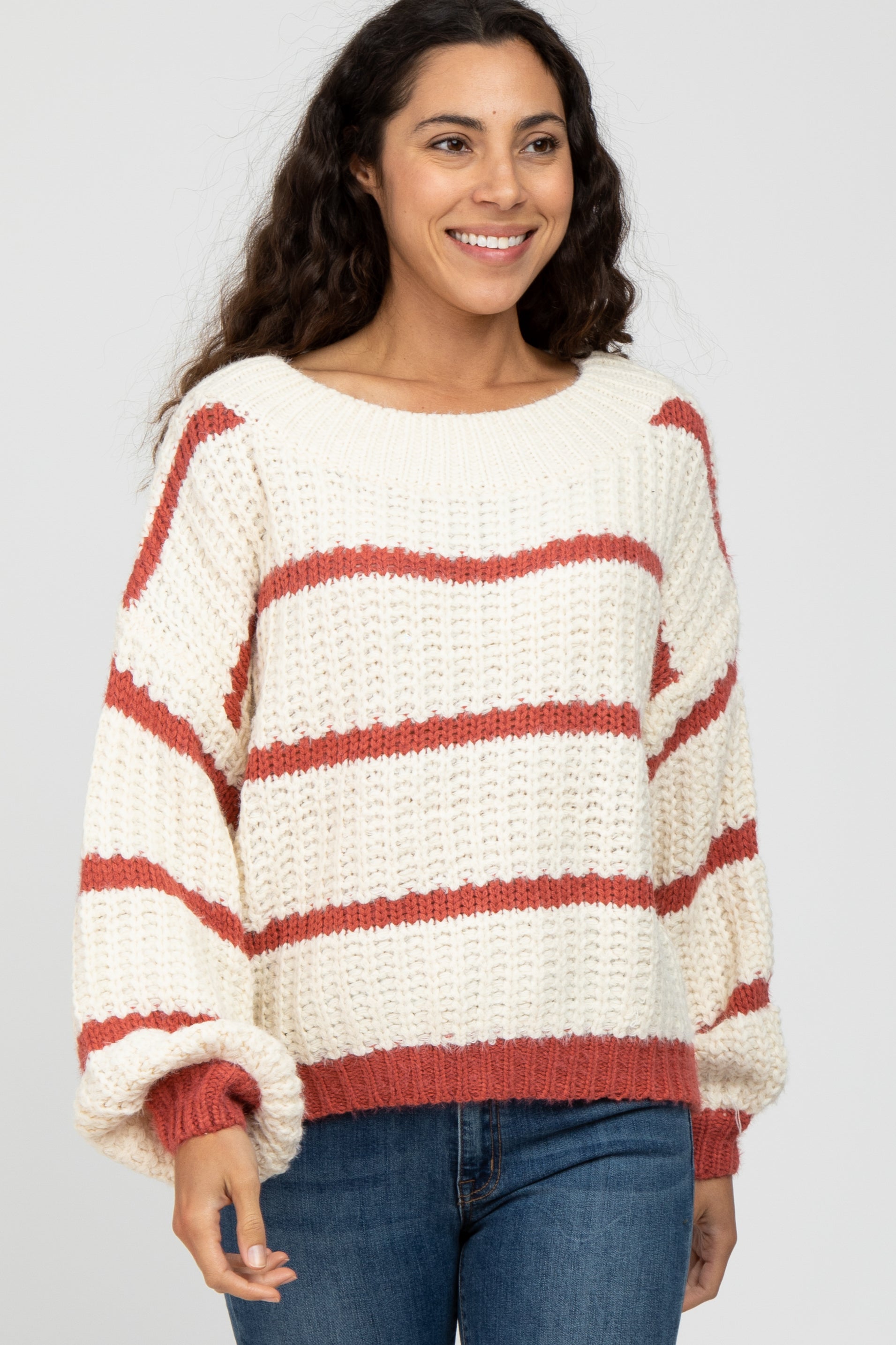 Rust Cream Striped Chunky Knit Sweater– PinkBlush