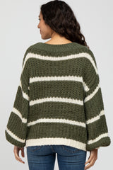 Olive Cream Striped Chunky Knit Sweater