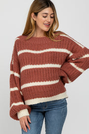 Mauve Cream  Striped Chunky Knit Maternity Sweater