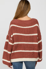 Mauve Cream  Striped Chunky Knit Maternity Sweater