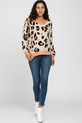 Peach Animal Print V-Neck Sweater