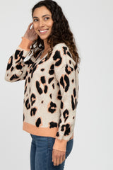 Peach Animal Print V-Neck Sweater