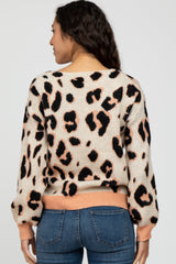 Peach Animal Print V-Neck Sweater