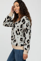 Grey Animal Print V-Neck Sweater