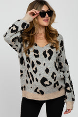 Grey Animal Print V-Neck Maternity Sweater