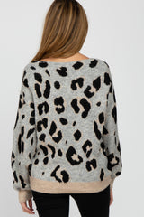 Grey Animal Print V-Neck Maternity Sweater