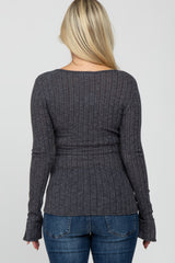 Charcoal Knit Split Neck Maternity Top