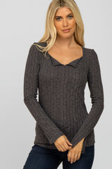 Charcoal Knit Split Neck Maternity Top