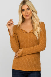 Camel Knit Split Neck Top