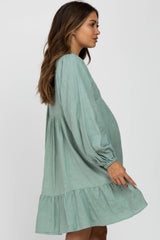 Mint Green Linen Button Front Ruffle Hem Maternity Dress