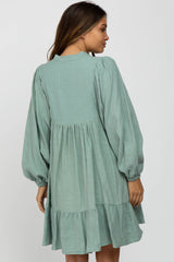 Mint Green Linen Button Front Ruffle Hem Maternity Dress