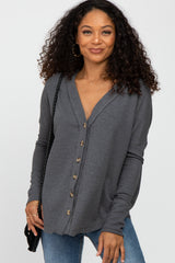 Charcoal Waffle Knit Button Front Maternity Top