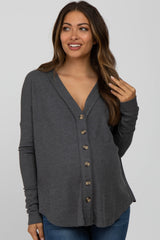 Charcoal Waffle Knit Button Front Maternity Top