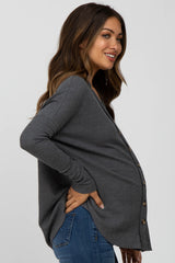 Charcoal Waffle Knit Button Front Maternity Top