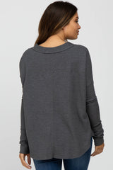 Charcoal Waffle Knit Button Front Maternity Top