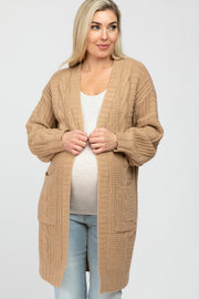 Mocha Mixed Knit Chunky Maternity Cardigan