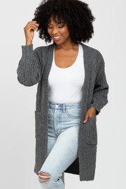 Charcoal Mixed Knit Chunky Cardigan