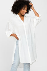 Ivory Button Front Side Slit Oversized Blouse