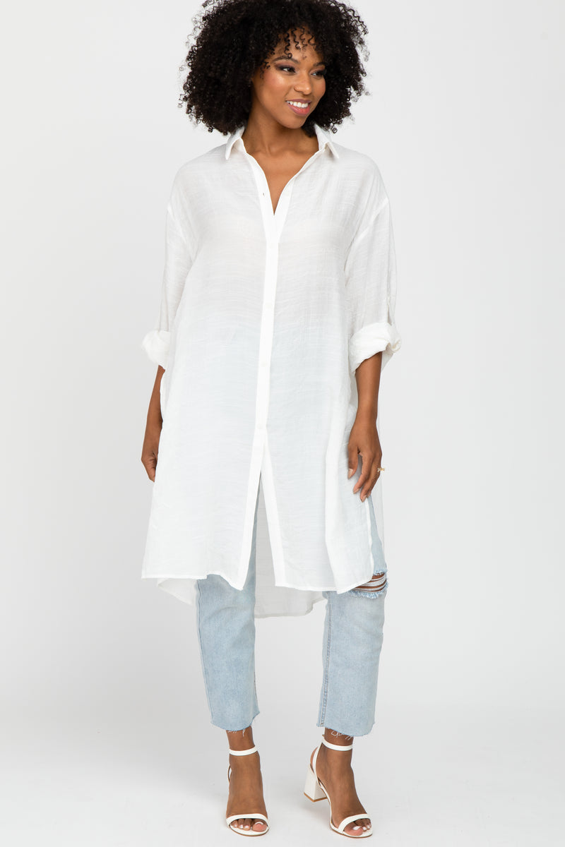 Ivory Button Front Side Slit Oversized Blouse – PinkBlush