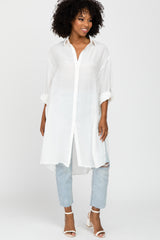 Ivory Button Front Side Slit Oversized Blouse