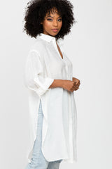 Ivory Button Front Side Slit Oversized Blouse