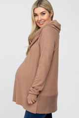 Camel Brushed Knit Cowl Neck Long Sleeve Maternity Top