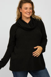 Black Brushed Knit Cowl Neck Long Sleeve Plus Maternity Top