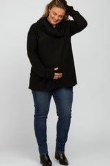 Black Brushed Knit Cowl Neck Long Sleeve Plus Maternity Top