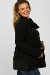 Black Brushed Knit Cowl Neck Long Sleeve Plus Maternity Top